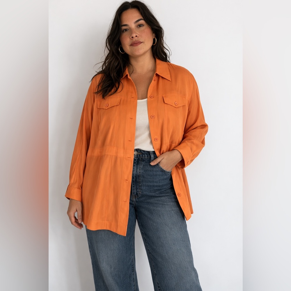 DVF Silk Assets Apricot Silk Safari Jacket Blouse Utility Shacket 2X